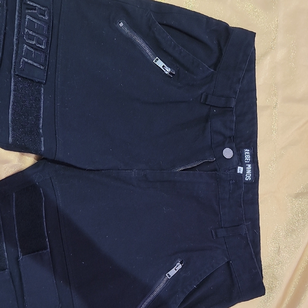 Rebel Minds Black Pants with zippers and velcro straps